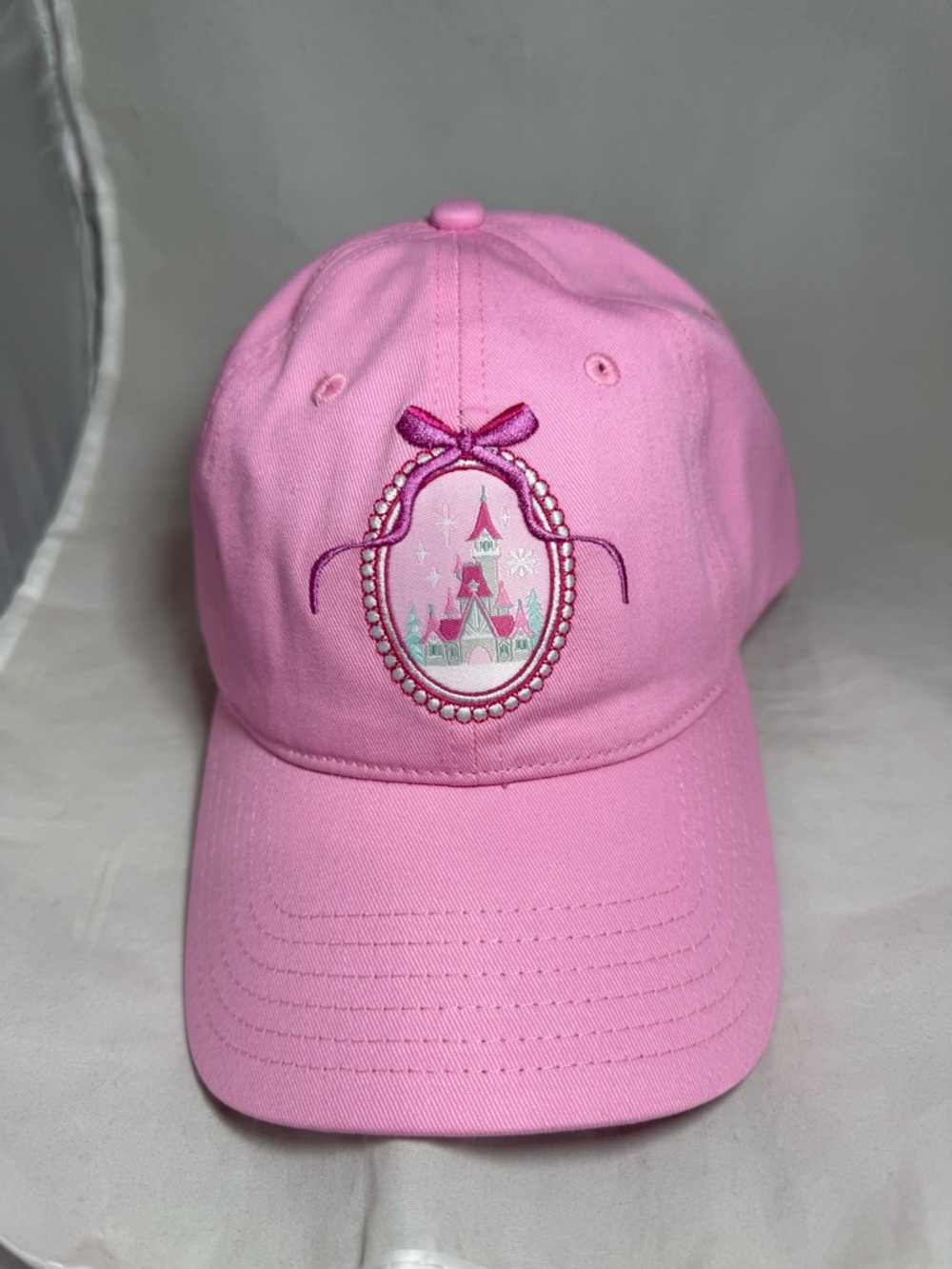 Disney Parks Pink Castle Bow Hat Baseball Cap Holiday Adjustable NEW